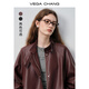 VEGA CHANG皮衣外套女2025新款秋季美拉德復古高級感工裝機車(chē)夾克 檀棕紅 L