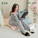 安之伴睡衣女春秋季帶胸墊吊帶開(kāi)衫早秋三件套家居服 淺花灰 L