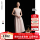 朗姿2025夏季新款優(yōu)雅一字領(lǐng)無(wú)袖連衣裙女高端法式修身收腰裙子 淡粉色 M