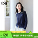 歐莎（OSA）假兩件焦糖色針織衫女2025春季新款修身顯瘦刺繡套頭毛衣 藏藍色 M