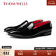 THOM WILLSThomWills男鞋高光皮樂福鞋男商務休閑布洛克手工雕花皮鞋男真皮 黑色A2231 41 /7.5碼
