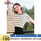 百圖betu女裝夏季新款T恤撞色圓領(lǐng)條紋提花透氣寬松短袖女2407T21 黑白條 L