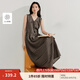 茵曼（INMAN）【商場(chǎng)同款】亞麻鏤空系帶連衣裙2025夏季女裝新品無(wú)袖長(cháng)裙 咖啡色 XL