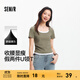 森馬（Semir）短袖t恤女短款緊身假兩件上衣2025夏裝新款收腰顯瘦U領(lǐng)撞色套頭衫 軍綠51307 L