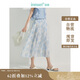 茵曼垂感花卉2025夏季女裝新款寬松大擺a字傘裙 湖水藍色花-半身裙 L