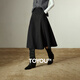 初語(yǔ)半身裙女2025冬季新款后立體壓褶智性風(fēng)通勤毛呢裙 黑灰色   S