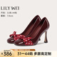 Lily Wei【酒漬番茄】法式蝴蝶結設計感絕美高跟鞋優(yōu)雅酒杯跟單鞋 酒紅色【跟高9cm】 36