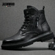 JASONWOOD牛皮馬丁靴男鞋高幫真皮增高靴2025秋冬加絨保暖棉鞋軟面皮工裝靴 黑色薄款 四季單鞋 42