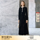 顏域法式復(fù)古絲絨小黑裙女裝2025新款冬裝收腰裙子長(zhǎng)袖圓領(lǐng)連衣裙 黑色 L/40