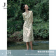 玖姿·安娜蔻清新森系浪漫飄逸印花雪紡連衣裙女裝2024夏款 花淺綠 2XL
