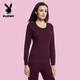 花花公子秋衣秋褲女純棉基礎薄款保暖內衣套裝打底棉毛衫女 深紫XL