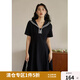獨(dú)束大碼女裝通勤復(fù)古海軍領(lǐng)學(xué)院風(fēng)連衣裙女夏季微胖mm正肩顯瘦小黑裙 優(yōu)雅黑 M （尺碼：1）