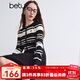 百圖betu女裝秋冬新款連衣裙圓領(lǐng)條紋舒適連衣裙裙子女2410T98 黑色 L
