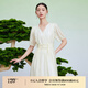 迪賽尼斯（DESIGNICE）新中式天絲裙子夏季新款國(guó)風(fēng)收腰杏色短袖連衣裙女 杏色 S