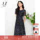 玖姿（JUZUI）氣質(zhì)減齡蕾絲網(wǎng)紗蝴蝶連衣裙女2025夏季新款JLFX50041 花黑 2XL