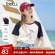 百圖betu女裝2025夏季新款T恤插肩袖撞色趣味純棉短袖上衣女2506T16 米白 M