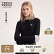 Teenie Weenie小熊女裝T恤2025秋季新款簡(jiǎn)約線(xiàn)條撞色拼接長(cháng)袖上衣 黑色 S