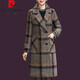 皮爾卡丹（pierre cardin）雙面羊絨大衣女中長(cháng)款高端洋氣加厚新款毛呢女士格子外套冬季 咖格 XL