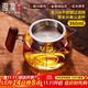 雅集玻璃公道杯帶不銹鋼過濾茶漏網(wǎng)套裝木把荷花金銀燒分茶器360ml