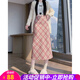 歐貝汐【新品】秋季新款粉色格子毛呢半身裙女高腰修身包臀裙子 粉色長(cháng)裙 L
