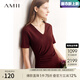 AMII七夕禮物夏季新款優(yōu)雅知性修身腰間抽褶層次感V領(lǐng)羅馬布彈力連衣波爾多紅170/92A/XL