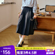 Olrain歐芮兒通勤百褶顯瘦中長裙女秋季2025新款小眾高腰a字裙 寶藍色 M 160/68A/M
