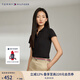 TOMMY HILFIGER【五粒扣】夏季女裝珠地網(wǎng)眼優(yōu)雅通勤純色條紋修身短袖T恤POLO 黑色BDS S (推薦：90-105斤)