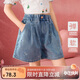 ASK JUNIOR蝴蝶結兒童褲子2025夏中大童牛仔短褲A字型熱褲女童 藍色  160 