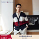 TOMMY HILFIGER【拼色開(kāi)衫】秋冬男女商務(wù)休閑學(xué)院慵懶V領(lǐng)寬松針織外套毛衣 【拼色開(kāi)衫】-藏青紅白拼色FAP L （推薦：150-165斤）