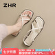 ZHR平底涼鞋女氣質(zhì)方頭細(xì)帶女鞋軟底度假風(fēng)編織沙灘鞋子女CE23米色37
