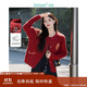 茵曼北極絨安可拉紅開(kāi)衫毛衣女秋季時(shí)尚繡花慵懶針織外套 復古紅 XL