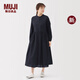 無(wú)印良品（MUJI）女式 棉紗 長(zhǎng)袖連衣裙 女裝裙子 長(zhǎng)裙 25年秋季新品純棉 BC2NUA5A 深藏青色 S (155/80A)