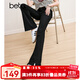 百圖betu女裝春季新款牛仔褲高腰喇叭褲開(kāi)叉復古牛仔褲女2402T75 黑色 L