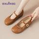依思 Q（exull）瑪麗珍女鞋2025新款秋季軟底內增高輕便單鞋女新品復古百搭皮鞋女 棕色【軟底輕便】?jì)仍龈?cm 35