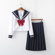 正版日本學(xué)校jk水手服制服白三本校服學(xué)院風(fēng)日系班服畢業(yè)演出校服 上衣+領(lǐng)結(jié)+裙子（45長）藏藍色 L