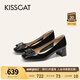 KISSCAT2025年春季都市時(shí)裝時(shí)尚方頭淺口單鞋KA65129-11 黑色 牛漆皮 37