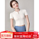 悅步瑜伽服上衣女帶胸墊夏季健身衣跑步運動(dòng)服普拉提訓練套裝新款短袖 奶白色 M 建議體重【95-110斤】