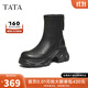 他她（TATA）喵爪靴2025秋冬百搭時(shí)裝靴女瘦瘦短靴新款彈力靴CEG07DZ5 黑色（絨里） 37