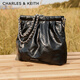 CHARLES&KEITH子母鏈條大容量流浪包托特包單肩斜挎包女包生日禮物CK2-40671449 Noir黑銀 L