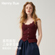 Henny Rue吊帶背心女蕾絲花邊自帶胸墊V領(lǐng)設計感紐扣性感內搭顯瘦打底上衣 酒紅色 M