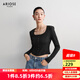 艾諾絲雅詩(shī)【商場(chǎng)同款】2025春季新品休閑顯瘦方領(lǐng)針織衫長(cháng)袖上衣女40316170 黑色 M
