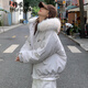 舒芳蝶（shufangdie）棉服女款冬季外套2025新款學(xué)生小個(gè)子寬松加厚保暖派克服棉衣棉襖 白灰色 M