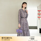 顏域優(yōu)雅印花法式連衣裙女秋2025新款復古通勤中長(cháng)款長(cháng)袖系帶裙子 紫花 XL