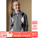 ELLE KIDS高智學(xué)院感菱格Polo領(lǐng)毛衣秋季女童新款翻領(lǐng)針織正肩套頭毛衣