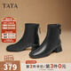 他她（TATA）奶皮靴法式氣質短靴女靴通勤瘦瘦靴彈力靴秋冬新WYX02DD4 黑色 38