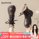達(dá)芙妮（DAPHNE）馬丁靴女英倫風(fēng)增高防滑踝靴品牌女靴百搭厚底短靴2024冬季 棕色厚絨 37 標(biāo)準(zhǔn)碼