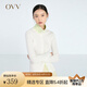 OVV2023春夏新款女裝翻領(lǐng)撞色桑蠶絲棉質(zhì)混紡長(zhǎng)袖針織開(kāi)衫外套 米白鑲拼08 L