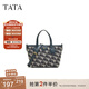 他她（TATA）復古老花手提包女包包休閑手拎包單肩包春季新款X3410AX5 蘭灰/綠 F