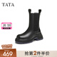 他她（TATA）黑巧煙筒靴厚底切爾西靴女加絨煙筒靴短靴子秋冬WJZ02DZ4 黑(鞋底藍) 36