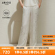 艾諾絲雅詩(shī)商場(chǎng)同款2025夏季新品桑蠶絲新中式真絲提花休閑褲長(cháng)褲40423040 奶油米 S
